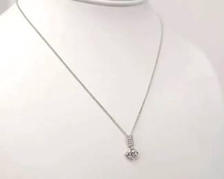 BB017 14K White Gold Necklace with Art Deco Style Diamond Pendant