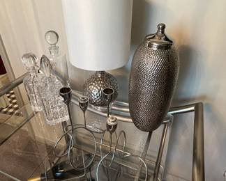 Cystal decanters, lamp and vase