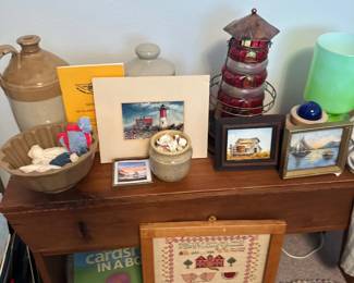 Handmade wood storage bench and nautical theme decor