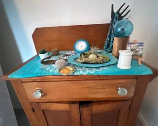 Handmade wood side cabinet (open view)