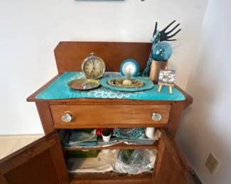 Handmade wood side cabinet (open view)