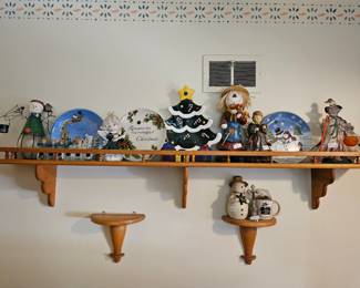 Solid oak plate shelf and decorations 