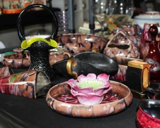 Pink, Black, Red Black, Magenta  Black Spatter Pottery Dishes