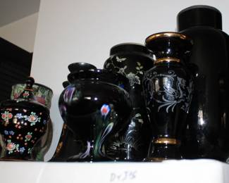Black Gold Art Nouveau Glossy Vases, Candle Holders, with Various Designs