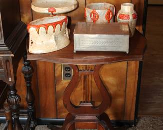 Harp Table, Silver Box, Czech Alien Ware Pottery
