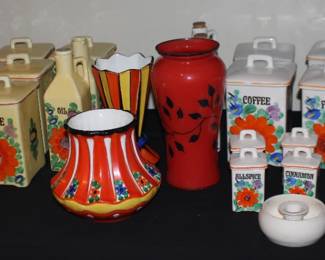 Art Deco Czech Canisters Sets, Vase,  Pottery