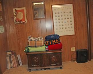 Record or Storage Cabinet, Blankets, Rugs