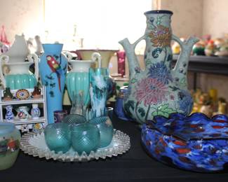 Art Deco Glasses, Vases, Spatter Bowl, More