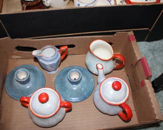 Blue Luster Candle Holder, Red White Tea Pot C  S