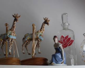 Vase with Gold Edge, Giraffes, Lady Figurine, Glass Vases