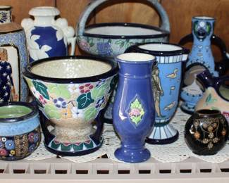 Egyptian Pottery Vases, Art Deco Blue Vaes, Pottery Basket, More