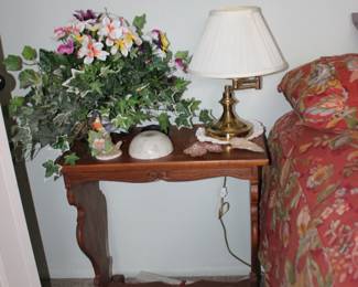 Side Table, Lamp, Flowers