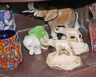 Elephant Ash Trays, Ceramic Large Elephant, Art Glass Vases