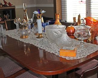 Decanters  Glasses, Frosted Art Deco Vases, Marigold Depression Glassware, Bohemian Glassware, More