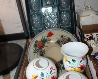 Liquoir Set, Floral Plates  Vases
