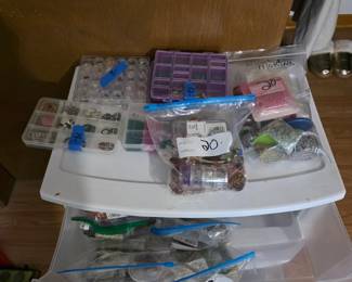 Bags and containers of beads and jewelry making supplies