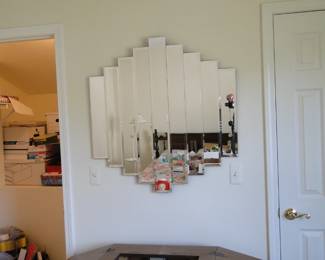 Sewing table with mirror above