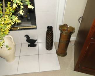 Brass and cooper umbrella stand and some other fun decorative items too