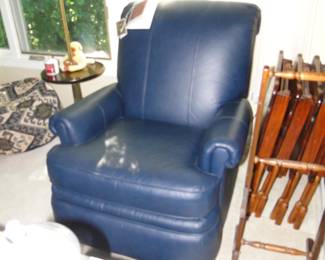 The blue is a little darker, but this is a solid leather Barcalounger