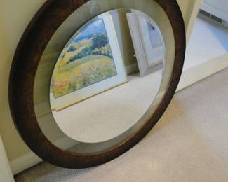Mirror, mounted on glass, framed in solid wood