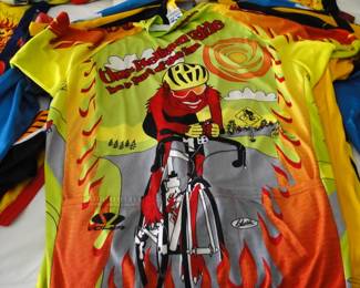 Lots and lots of biking racing shirts