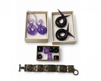 172 ArtGlassSpiralGaugesVintageBraceletJewelryLot