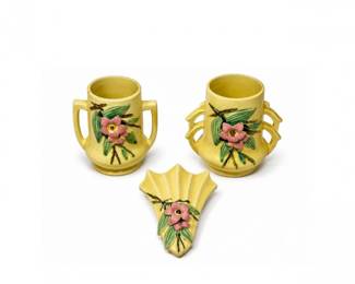 208 VintageMcCoyPotteryFloralWallPocketVaseSet