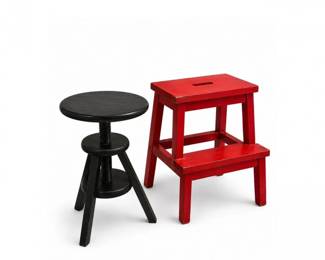 169 VintageWoodenAdjustableStoolRedStepStoolSet