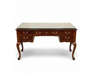 25 VintageQueenAnneMahoganyExecutiveDeskGlassTop