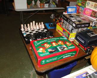 Board games, a chest set, and Caroling Christmas Bells