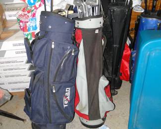Golf bags and golf clubs