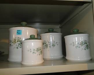 Vintage canister set, in an ivy pattern, compliments of Corelle