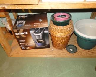 Coffee machine and wicker baskets and planting containers too