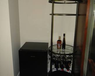 Mini fridge and wine rack