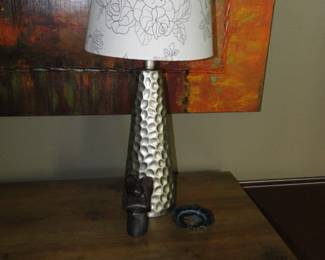 Silver lamp, with matching silver and white lamp shade