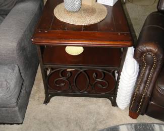 Solid wood and metal end table