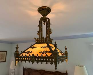 Neo Gothic Bronze and Glass Chandelier