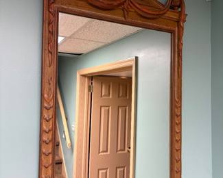 Antique Mirror with Ornate Carved Ribbon and Scrollwork