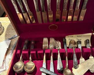Amfarco Siam Sterling Silver Niello lnlaid Buddha Brass Flatware Set