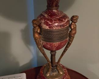 Bronze Cherub & Rouge Marble Cassolette Lamp