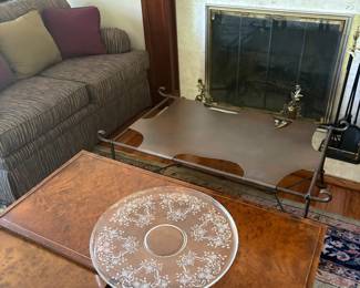 Copper Top Coffee Table, Burled Wood Three Stacking Tables