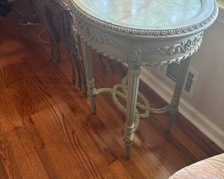 French Louis XVI Style Marble Top Round Side Table