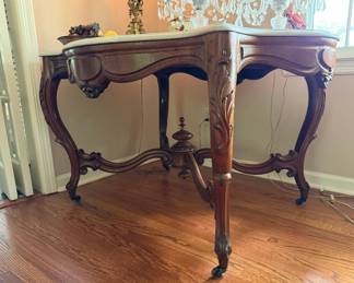 Victorian Marble Top Console Rosewood Table