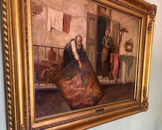 Antique Oil Painting by A de March 33” x 27.5”