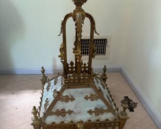 Neo Gothic Bronze and Glass Chandelier