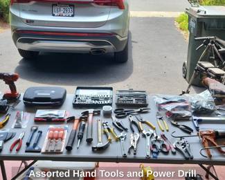 Assorted Hand Tools and Power Drill