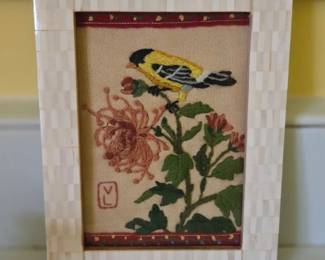 Embroidered Bird and Flower Picture Frame