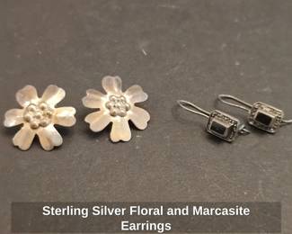 Sterling Silver Floral and Marcasite Earrings