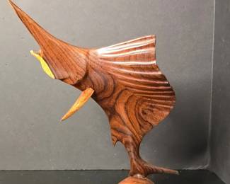 Hand Carved Wooden Sailfish Sculpture