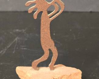 Kokopelli Metal Silhouette on Sandstone Base